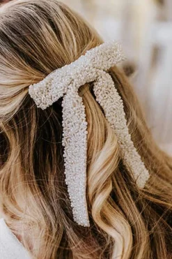New Dear-Lover Beaded Bow Knot Hair Clip White