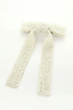 New Dear-Lover Beaded Bow Knot Hair Clip White