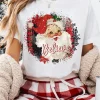 Fashion Dear-Lover Believe Christmas Father Graphic Crewneck T Shirt White