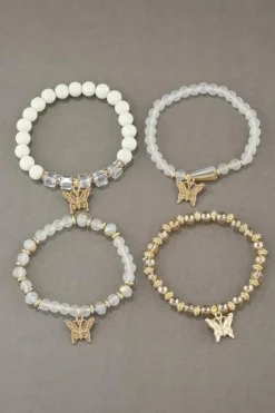 Discount Dear-Lover Bohemian Butterfly Beaded 4Pcs Bracelet Set White