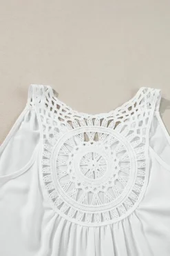 New Dear-Lover Bohemian Crochet Patchwork Sleeveless Tunic White