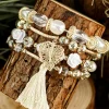 Clearance Dear-Lover Bohemian Rhinestone Beaded Fringed Layered Bracelet White