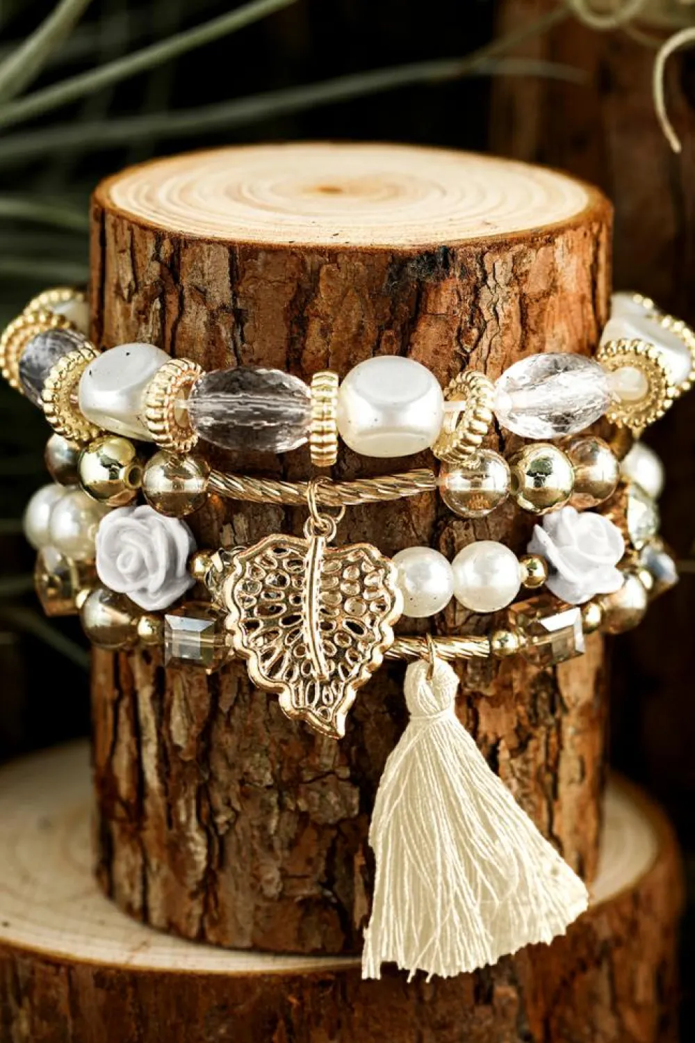 Clearance Dear-Lover Bohemian Rhinestone Beaded Fringed Layered Bracelet White
