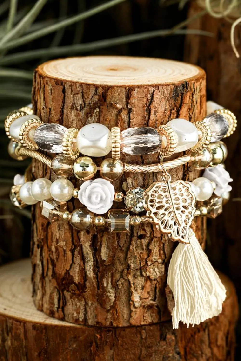 Clearance Dear-Lover Bohemian Rhinestone Beaded Fringed Layered Bracelet White