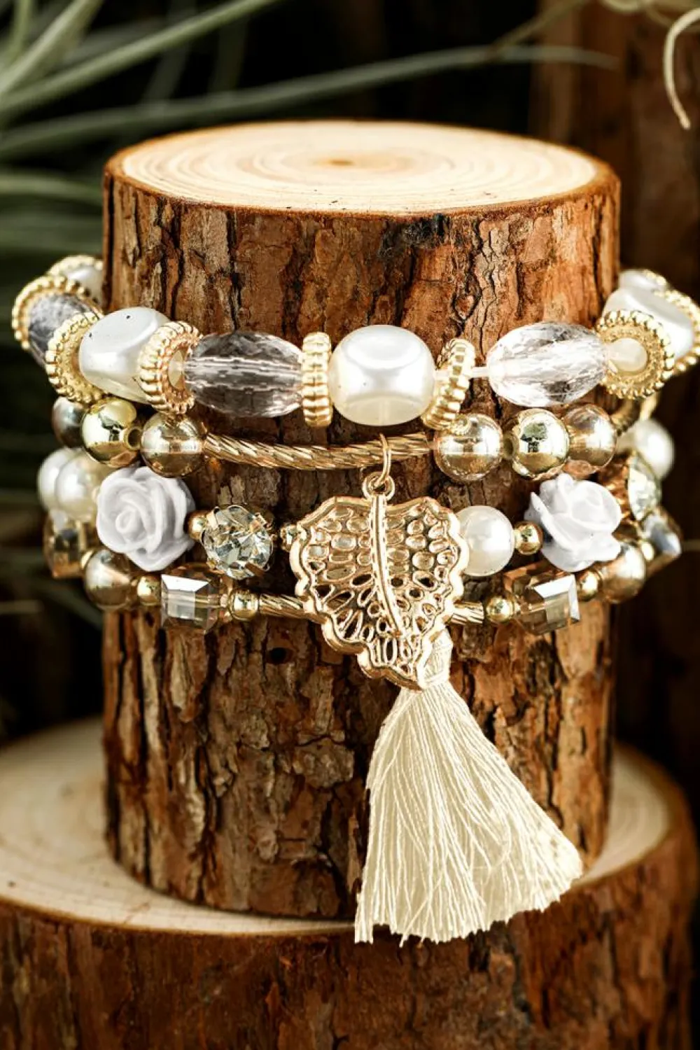 Clearance Dear-Lover Bohemian Rhinestone Beaded Fringed Layered Bracelet White