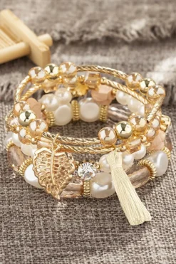 Clearance Dear-Lover Bohemian Rhinestone Beaded Fringed Layered Bracelet White
