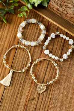 Clearance Dear-Lover Bohemian Rhinestone Beaded Fringed Layered Bracelet White