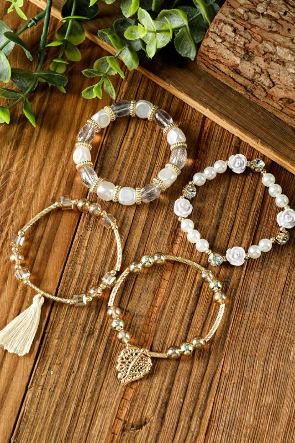 Clearance Dear-Lover Bohemian Rhinestone Beaded Fringed Layered Bracelet White
