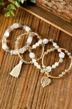 Clearance Dear-Lover Bohemian Rhinestone Beaded Fringed Layered Bracelet White