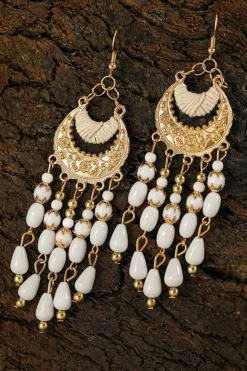Clearance Dear-Lover Boho Beaded Tassel Alloy Charm Earrings White
