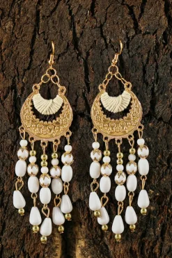 Clearance Dear-Lover Boho Beaded Tassel Alloy Charm Earrings White