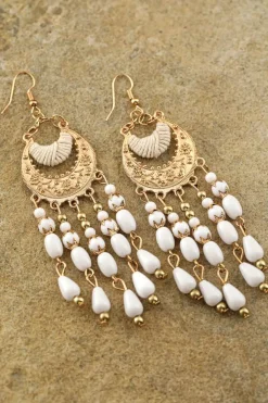 Clearance Dear-Lover Boho Beaded Tassel Alloy Charm Earrings White