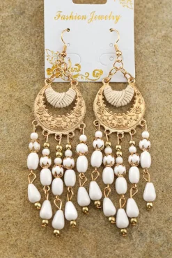 Clearance Dear-Lover Boho Beaded Tassel Alloy Charm Earrings White