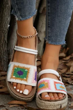 Hot Dear-Lover Boho Floral Crochet Two Way Wear Slippers White