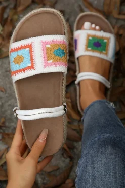 Hot Dear-Lover Boho Floral Crochet Two Way Wear Slippers White