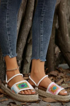 Hot Dear-Lover Boho Floral Crochet Two Way Wear Slippers White