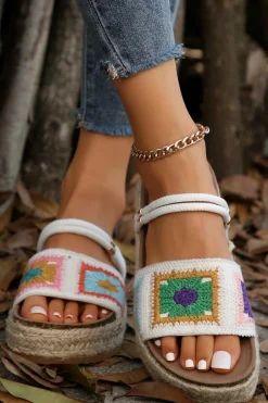 Hot Dear-Lover Boho Floral Crochet Two Way Wear Slippers White