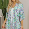Best Dear-Lover Boho Floral Printed Rhinestone 3/4 Sleeve Open Front Kimono White