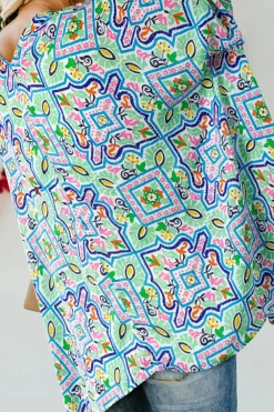Best Dear-Lover Boho Floral Printed Rhinestone 3/4 Sleeve Open Front Kimono White