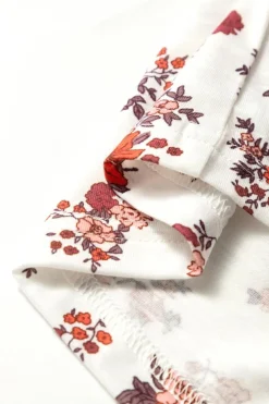 Fashion Dear-Lover Boho Floral Ruched Cinched Short Sleeve Blouse White