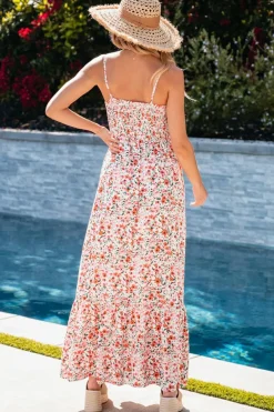 Online Dear-Lover Boho Floral Smocked Ruffled Maxi Dress White