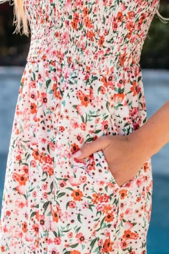 Online Dear-Lover Boho Floral Smocked Ruffled Maxi Dress White