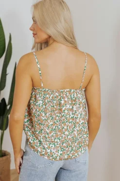 Clearance Dear-Lover Boho Floral Spaghetti Strap Ruffle Summer Tank Top White