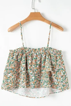 Clearance Dear-Lover Boho Floral Spaghetti Strap Ruffle Summer Tank Top White