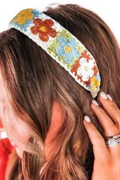 Sale Dear-Lover Boho Flower Crochet Cloth Wide Headband White