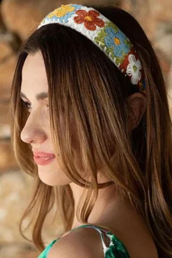 Sale Dear-Lover Boho Flower Crochet Cloth Wide Headband White