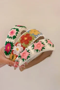 Sale Dear-Lover Boho Flower Crochet Cloth Wide Headband White