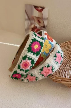 Sale Dear-Lover Boho Flower Crochet Cloth Wide Headband White