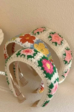 Sale Dear-Lover Boho Flower Crochet Cloth Wide Headband White