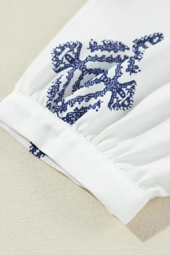 Best Dear-Lover Boho Geometric Print Bracelet Sleeve V Neck Blouse White