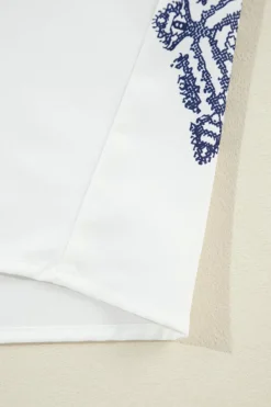 Best Dear-Lover Boho Geometric Print Bracelet Sleeve V Neck Blouse White