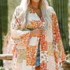Clearance Dear-Lover Boho Patchwork Floral Open Front Kimono White