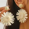 Sale Dear-Lover Boho Raffia Crochet Sunflower Dangle Earrings White
