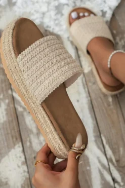 Clearance Dear-Lover Boho Woven Non-slip Wedge Slippers White