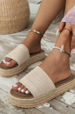 Clearance Dear-Lover Boho Woven Non-slip Wedge Slippers White