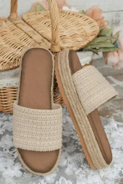 Clearance Dear-Lover Boho Woven Non-slip Wedge Slippers White