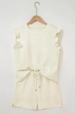 Online Dear-Lover Bow Jacquard Ruffle Sleeve Short 2pcs Outfit White