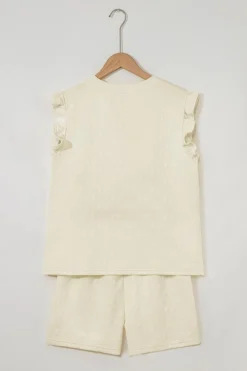 Online Dear-Lover Bow Jacquard Ruffle Sleeve Short 2pcs Outfit White