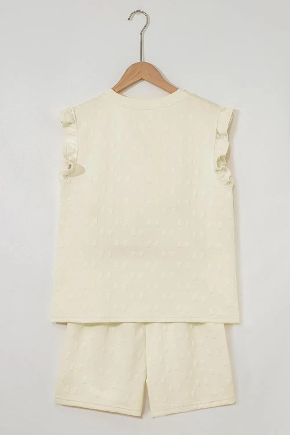 Online Dear-Lover Bow Jacquard Ruffle Sleeve Short 2pcs Outfit White