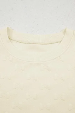 Online Dear-Lover Bow Jacquard Ruffle Sleeve Short 2pcs Outfit White
