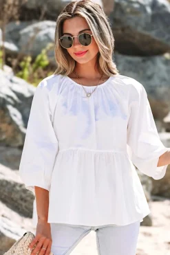 Outlet Dear-Lover Bow Knot Cutout Back Loose Fit 3/4 Sleeve Blouse White