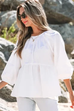 Outlet Dear-Lover Bow Knot Cutout Back Loose Fit 3/4 Sleeve Blouse White