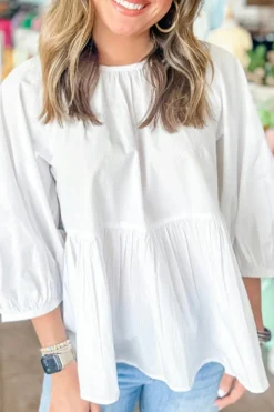 Outlet Dear-Lover Bow Knot Cutout Back Loose Fit 3/4 Sleeve Blouse White