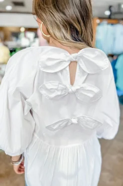 Outlet Dear-Lover Bow Knot Cutout Back Loose Fit 3/4 Sleeve Blouse White