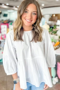 Outlet Dear-Lover Bow Knot Cutout Back Loose Fit 3/4 Sleeve Blouse White