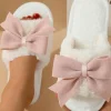 Outlet Dear-Lover Bow Knot Decor Open Toe Plush Slippers White